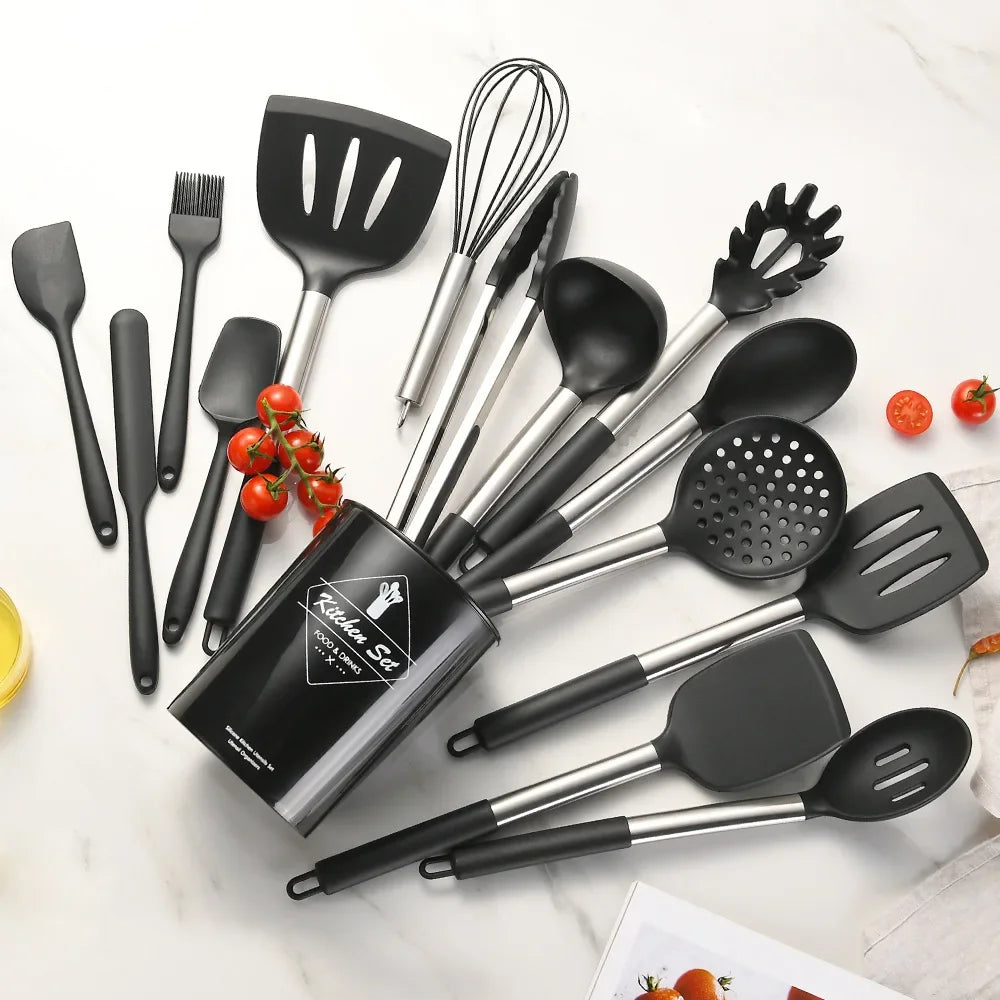 Kit Utensílios de Cozinha Silicone 12 Peças Com Organizador